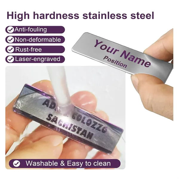 Custom Stainless Steel Name Tag With Magnetic Backing - Custom Stainless Steel Name Tag With Magnetic Backing - Image 2 of 4