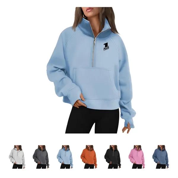 Half Zip Cropped Fleece Sweatshirt Pullover - Half Zip Cropped Fleece Sweatshirt Pullover - Image 0 of 7