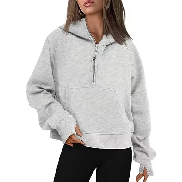 Half Zip Cropped Fleece Sweatshirt Pullover - Half Zip Cropped Fleece Sweatshirt Pullover - Image 1 of 7