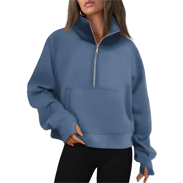 Half Zip Cropped Fleece Sweatshirt Pullover - Half Zip Cropped Fleece Sweatshirt Pullover - Image 3 of 7