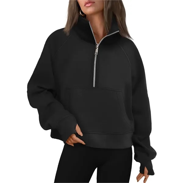 Half Zip Cropped Fleece Sweatshirt Pullover - Half Zip Cropped Fleece Sweatshirt Pullover - Image 4 of 7
