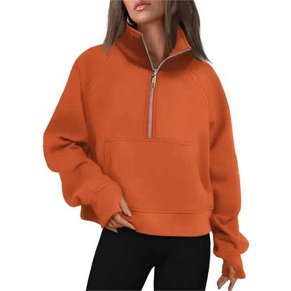 Half Zip Cropped Fleece Sweatshirt Pullover - Half Zip Cropped Fleece Sweatshirt Pullover - Image 5 of 7