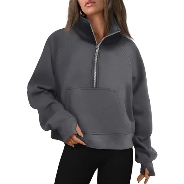 Half Zip Cropped Fleece Sweatshirt Pullover - Half Zip Cropped Fleece Sweatshirt Pullover - Image 7 of 7