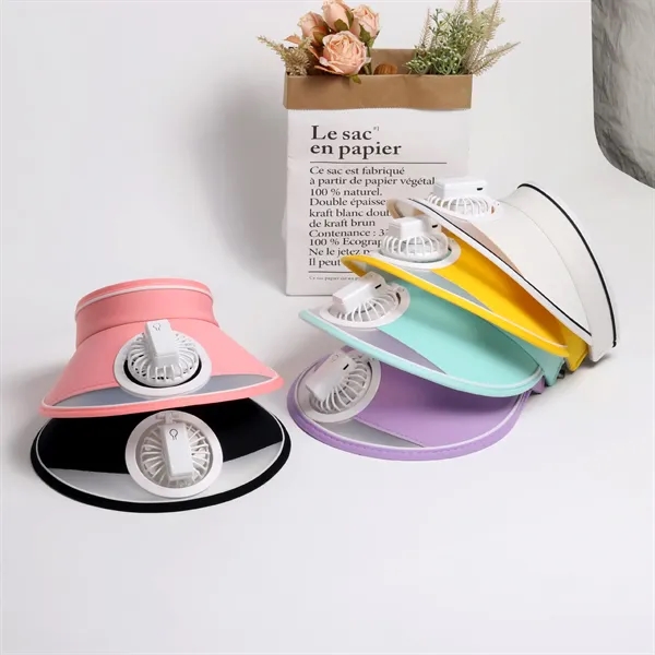 Sun Visor Hat with Fan Wide Brim Beach Cap - Sun Visor Hat with Fan Wide Brim Beach Cap - Image 4 of 5