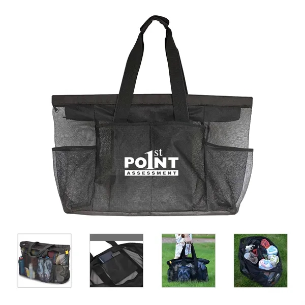 Mesh Beach Tote Bag With Zipper And Pockets - Mesh Beach Tote Bag With Zipper And Pockets - Image 0 of 7