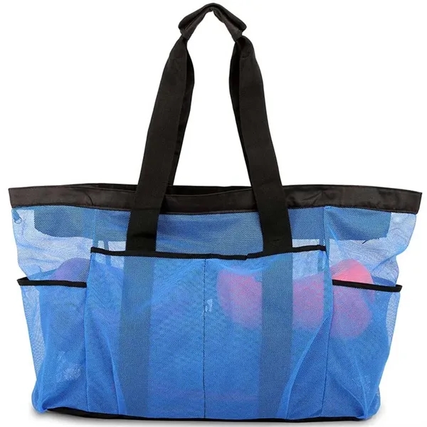 Mesh Beach Tote Bag With Zipper And Pockets - Mesh Beach Tote Bag With Zipper And Pockets - Image 2 of 7