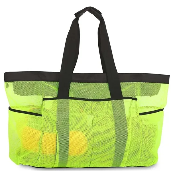 Mesh Beach Tote Bag With Zipper And Pockets - Mesh Beach Tote Bag With Zipper And Pockets - Image 3 of 7