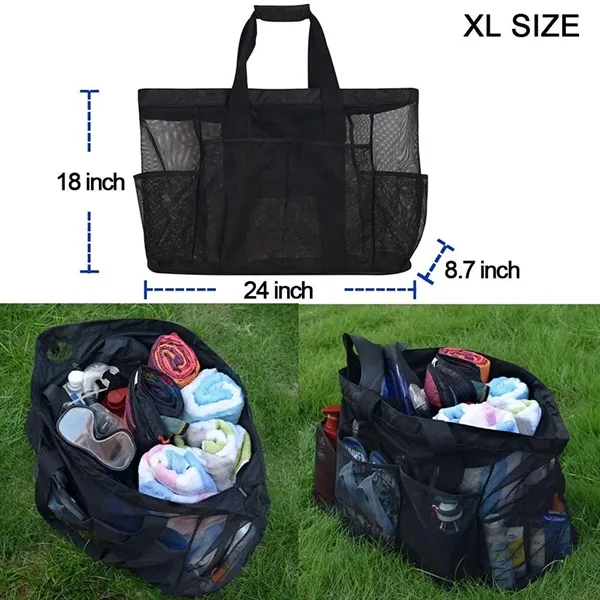 Mesh Beach Tote Bag With Zipper And Pockets - Mesh Beach Tote Bag With Zipper And Pockets - Image 5 of 7
