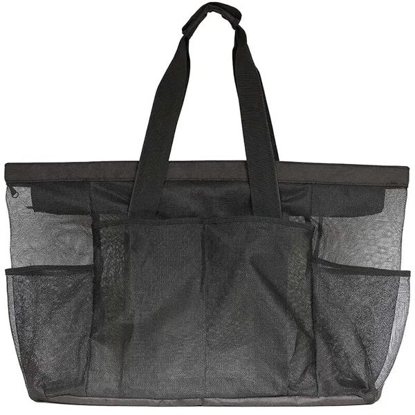Mesh Beach Tote Bag With Zipper And Pockets - Mesh Beach Tote Bag With Zipper And Pockets - Image 7 of 7
