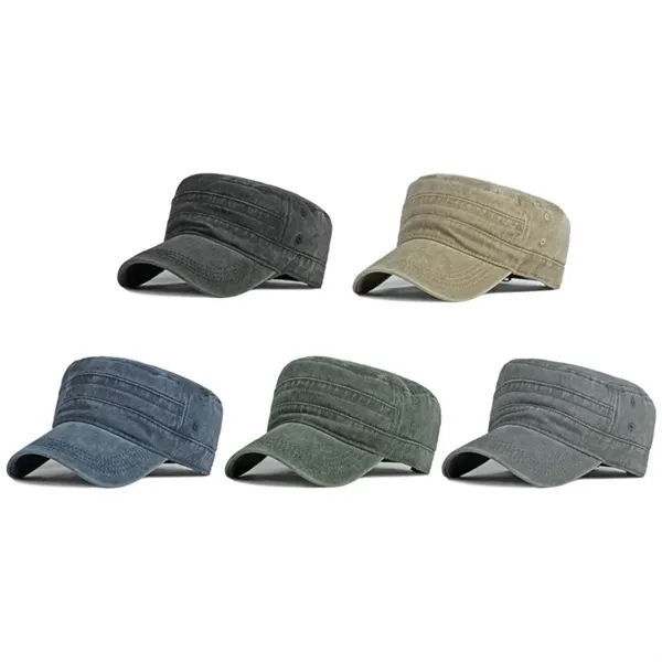 Washed Flat-Top Military Cap - Washed Flat-Top Military Cap - Image 0 of 4