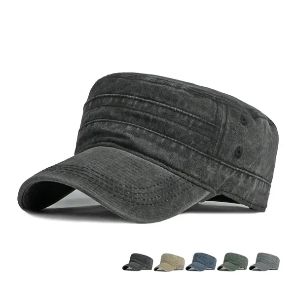 Washed Flat-Top Military Cap - Washed Flat-Top Military Cap - Image 1 of 4