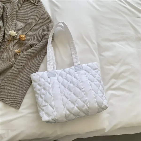 Quilted Puffer Down Cotton Winter Tote Bag - Quilted Puffer Down Cotton Winter Tote Bag - Image 3 of 11