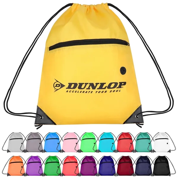 210D Cinch Bag w/Zipper pocket & Earbuds Slot - 210D Cinch Bag w/Zipper pocket & Earbuds Slot - Image 15 of 23