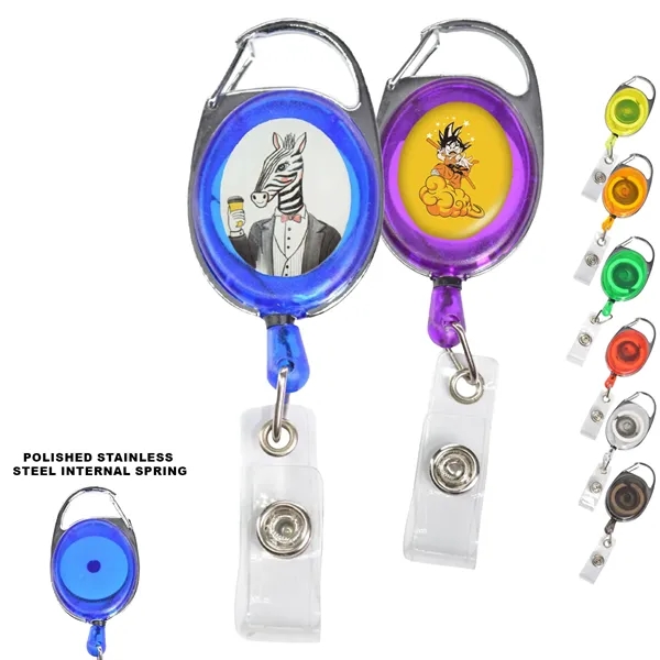 Both Side Flat Transparent Oval Carabiner Badge Reel - Both Side Flat Transparent Oval Carabiner Badge Reel - Image 0 of 9