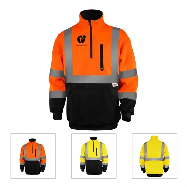 HI VIZ COLOR BLOCK SAFETY 1/4 ZIP WITH POCKET - HI VIZ COLOR BLOCK SAFETY 1/4 ZIP WITH POCKET - Image 0 of 0