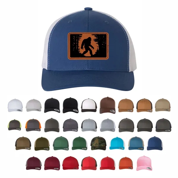 Structured 6 Panel Trucker Cap with Leather Patch - Structured 6 Panel Trucker Cap with Leather Patch - Image 0 of 33