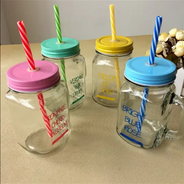 15 oz. Colored Mason Jars with Straw - 15 oz. Colored Mason Jars with Straw - Image 1 of 1
