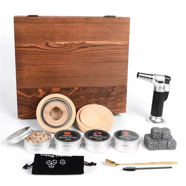 18pcs Whiskey Smoker Kit with Wooden Box Gift Set - 18pcs Whiskey Smoker Kit with Wooden Box Gift Set - Image 2 of 4