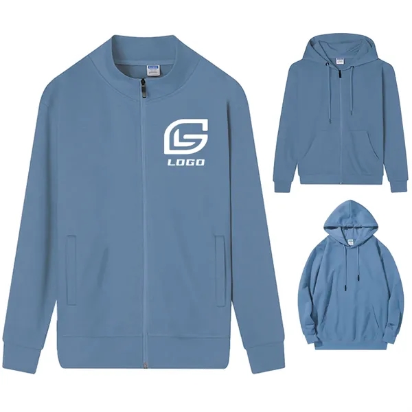 Zip-Up Stand Collar Jacket Unisex Hoodie Midweight - Zip-Up Stand Collar Jacket Unisex Hoodie Midweight - Image 0 of 5