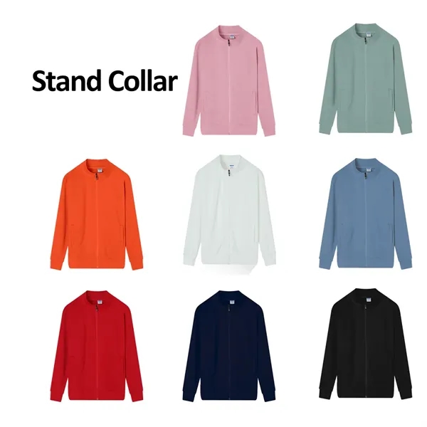 Zip-Up Stand Collar Jacket Unisex Hoodie Midweight - Zip-Up Stand Collar Jacket Unisex Hoodie Midweight - Image 1 of 5