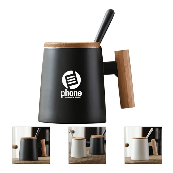 14 oz Ceramic Mug Cup With Wooden Handle