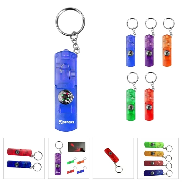Compass Keychain with Whistle & LED Light - Compass Keychain with Whistle & LED Light - Image 0 of 17