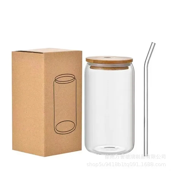 Glass Can Cup /Bamboo Lid & Straw - Glass Can Cup /Bamboo Lid & Straw - Image 0 of 1