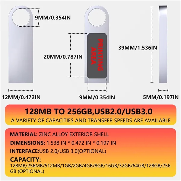 high-capacity metal USB flash drive attached to a keyring - high-capacity metal USB flash drive attached to a keyring - Image 1 of 3