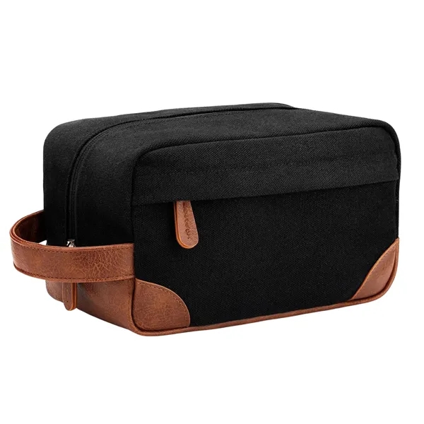 Portable Canvas Toiletry Bag with PU Handle - Portable Canvas Toiletry Bag with PU Handle - Image 2 of 7