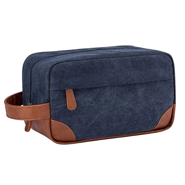 Portable Canvas Toiletry Bag with PU Handle - Portable Canvas Toiletry Bag with PU Handle - Image 3 of 7