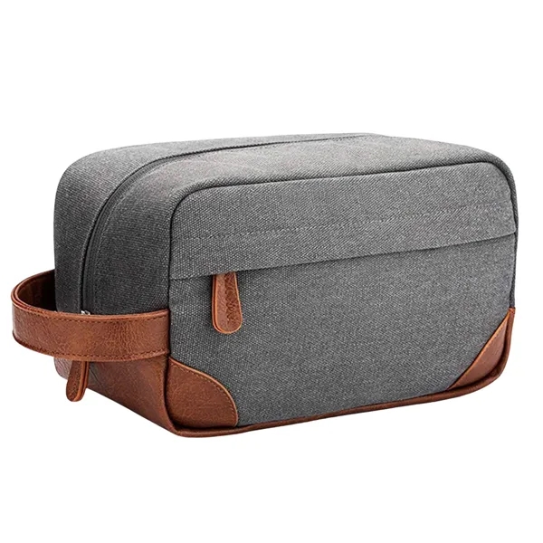 Portable Canvas Toiletry Bag with PU Handle - Portable Canvas Toiletry Bag with PU Handle - Image 4 of 7