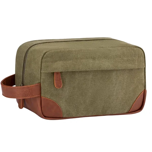 Portable Canvas Toiletry Bag with PU Handle - Portable Canvas Toiletry Bag with PU Handle - Image 5 of 7