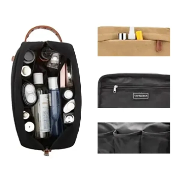 Portable Canvas Toiletry Bag with PU Handle - Portable Canvas Toiletry Bag with PU Handle - Image 6 of 7