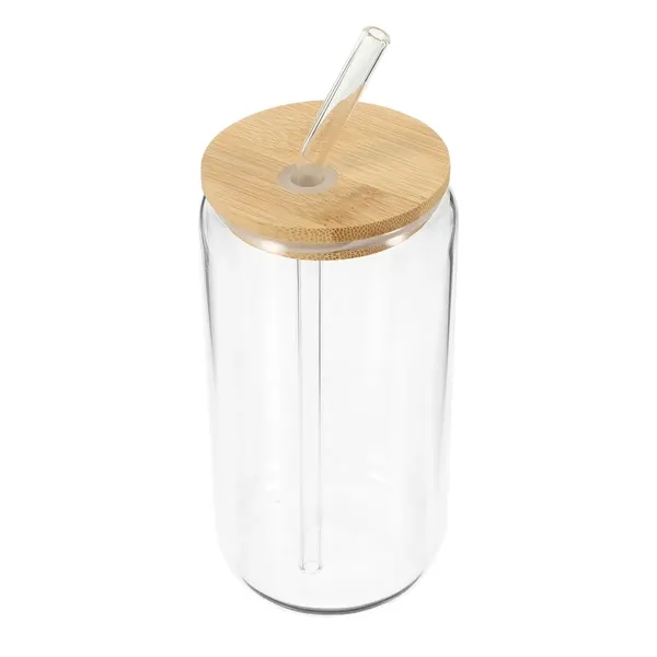 16 Oz. Glass Cup /Bamboo Lid & Straw - 16 Oz. Glass Cup /Bamboo Lid & Straw - Image 0 of 3
