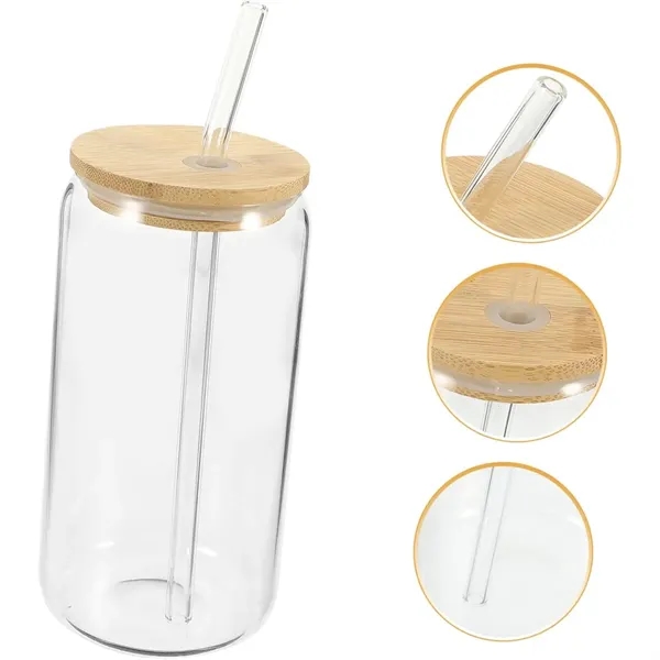 16 Oz. Glass Cup /Bamboo Lid & Straw - 16 Oz. Glass Cup /Bamboo Lid & Straw - Image 2 of 3