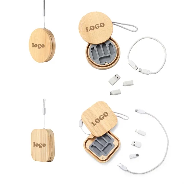 6 In 1 USB Cables Set With Round Wooden Box - 6 In 1 USB Cables Set With Round Wooden Box - Image 0 of 6