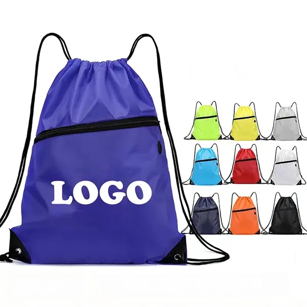 Drawstring Backpack With Front Zipper Pocket - Drawstring Backpack With Front Zipper Pocket - Image 0 of 11