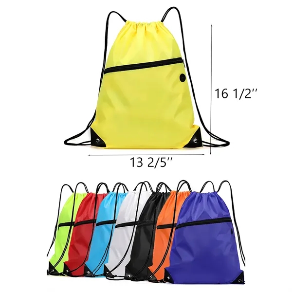 Drawstring Backpack With Front Zipper Pocket - Drawstring Backpack With Front Zipper Pocket - Image 1 of 11