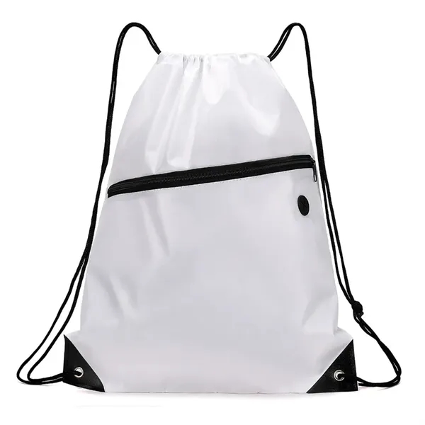 Drawstring Backpack With Front Zipper Pocket - Drawstring Backpack With Front Zipper Pocket - Image 5 of 11