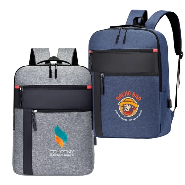Color-Block Laptop Backpack with USB Port - Color-Block Laptop Backpack with USB Port - Image 0 of 8