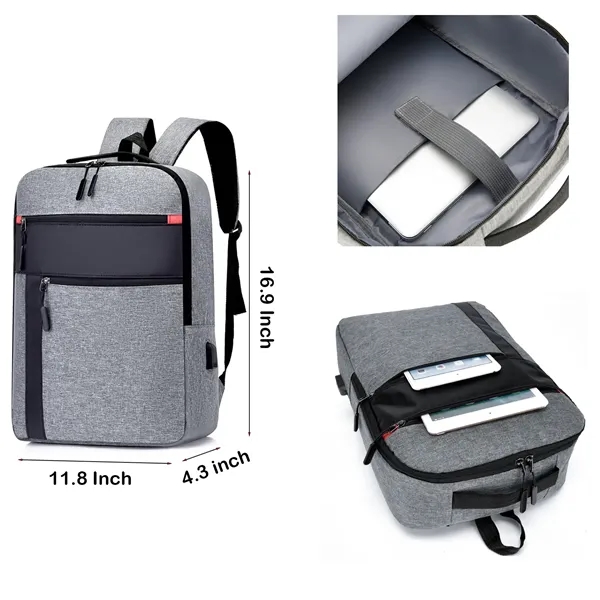 Color-Block Laptop Backpack with USB Port - Color-Block Laptop Backpack with USB Port - Image 1 of 8