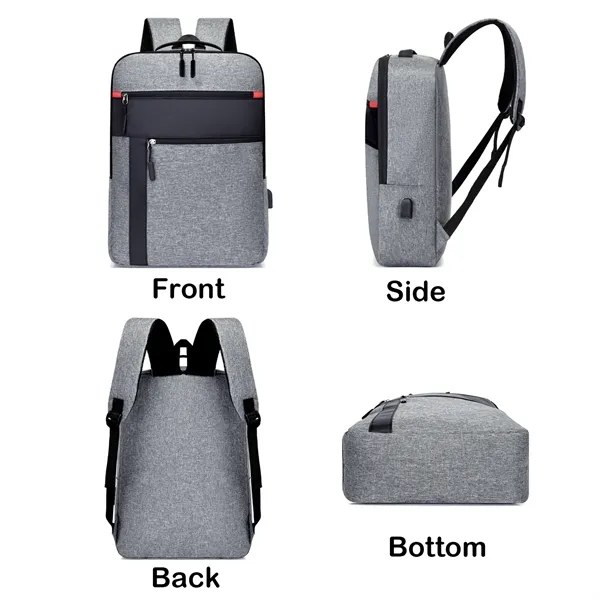 Color-Block Laptop Backpack with USB Port - Color-Block Laptop Backpack with USB Port - Image 3 of 8