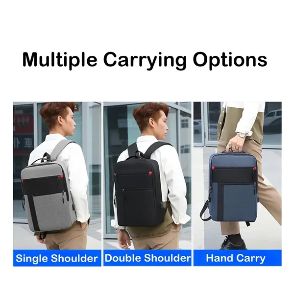Color-Block Laptop Backpack with USB Port - Color-Block Laptop Backpack with USB Port - Image 4 of 8