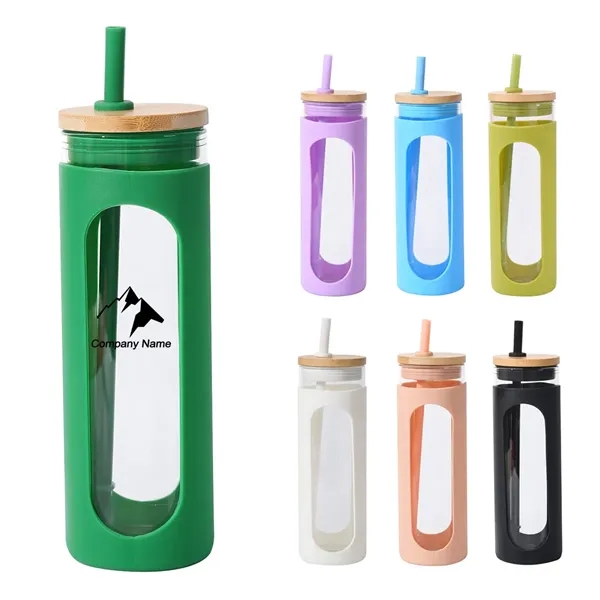 24 Oz Glass Water Bottle With Bamboo Lid And Straw - 24 Oz Glass Water Bottle With Bamboo Lid And Straw - Image 0 of 5