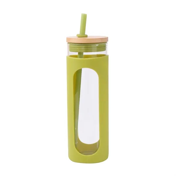24 Oz Glass Water Bottle With Bamboo Lid And Straw - 24 Oz Glass Water Bottle With Bamboo Lid And Straw - Image 1 of 5