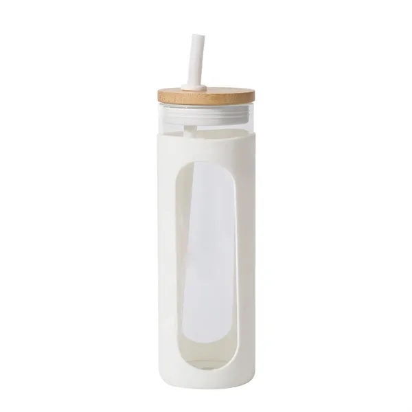 24 Oz Glass Water Bottle With Bamboo Lid And Straw - 24 Oz Glass Water Bottle With Bamboo Lid And Straw - Image 2 of 5