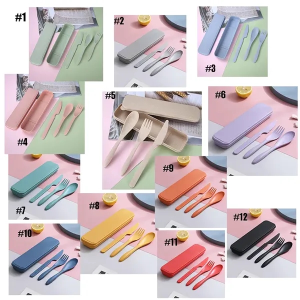 Wheat Straw Cutlery Knife Fork Spoon Portable Tableware Set - Wheat Straw Cutlery Knife Fork Spoon Portable Tableware Set - Image 1 of 3