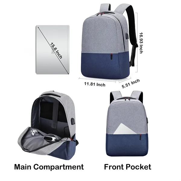 15.6-inch Colorblock USB Charging Business Laptop Backpack - 15.6-inch Colorblock USB Charging Business Laptop Backpack - Image 5 of 7