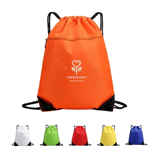 Zipper Oxford Drawstring Bag with Diamond Pattern