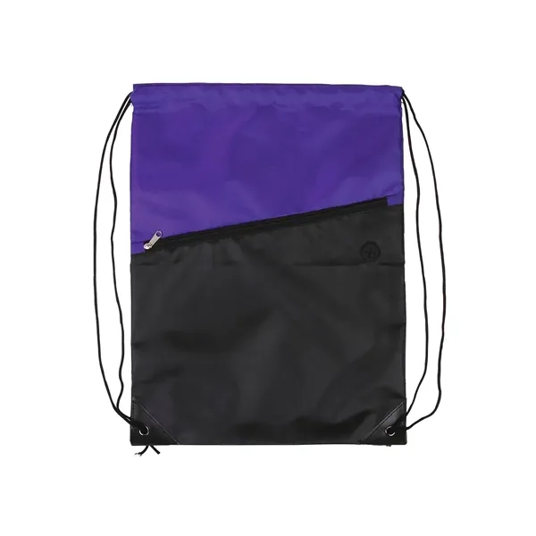 Prime Line Two-Tone Poly Drawstring Backpack With Zipper - Prime Line Two-Tone Poly Drawstring Backpack With Zipper - Image 3 of 17